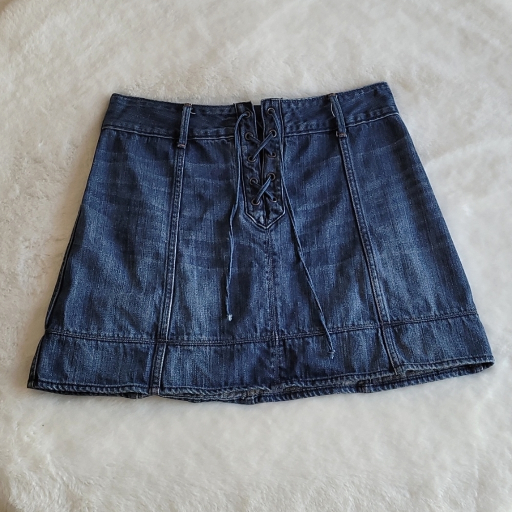 Abercrombie & Fitch Y2K Lace Up Denim Blue Jean Casual Summer Mini Skirt